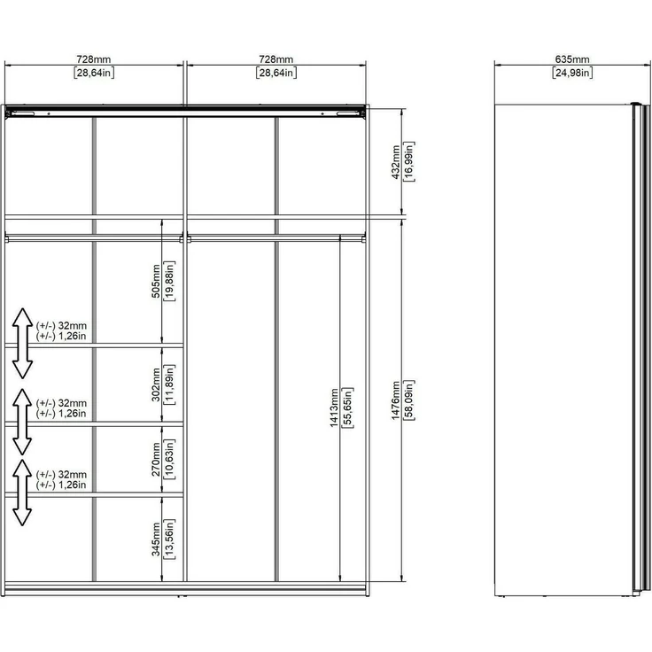 Dmora Kleiderschrank 2 Türen Maurice, Schlafzimmermöbel, Schrank, Garderobe, 150x61 h200 cm, Weiß und Grau – Bild 3