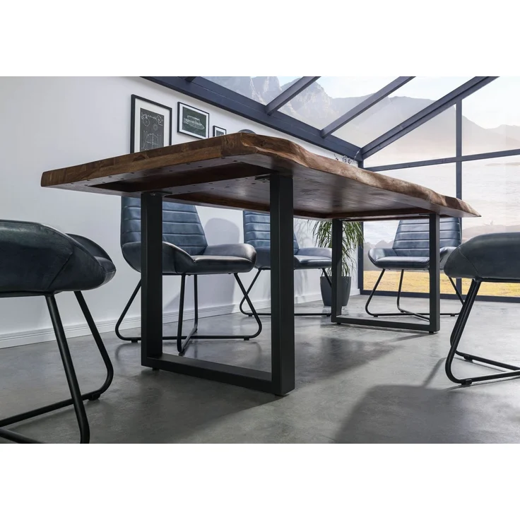 Baumtisch Sheesham 180x90x77 grau gebeizt / U-Beine anthrazit matt FREEFORM 5 – Bild 3
