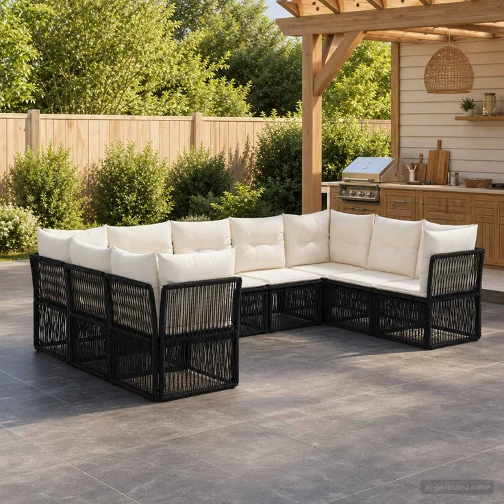 vidaXL Gartensofa-set 9 stk. 9-Sitzer Schwarz Poly-Rattan 3434338 – Bild 1