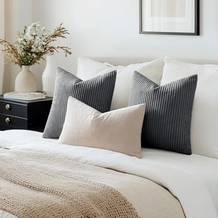 MIULEE 2er Set Kissenbezüge Kord Kissenhülle Dekorative Kissenbezug Sofakissen Couchkissen Dekokissen Zierkissenbezug Deko Kissenhülle mit Verstecktem Reißverschluss 40x40 cm Grau – Bild 7