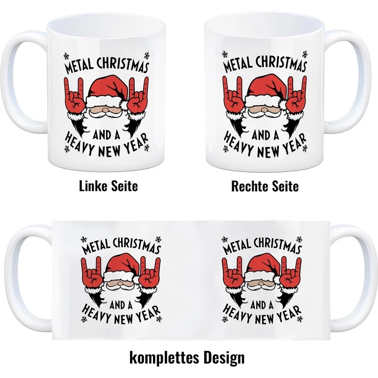 speecheese Tasse Weihnachtsmann Rock-Handzeichen - Metal Christmas Kaffeebecher – Bild 4