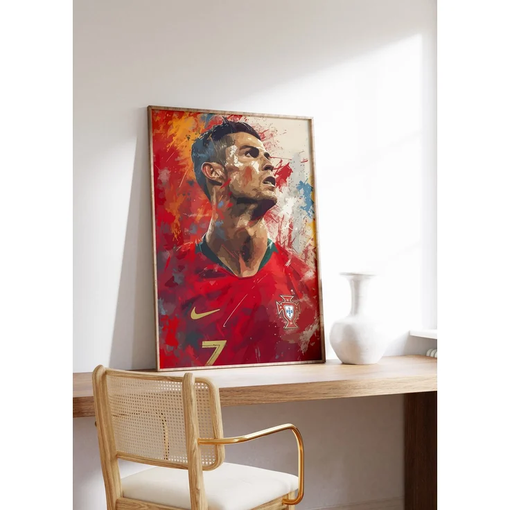 Fußball Legende Ronaldo Portugal · Dynamisches Kunstposter im Splash Art Stil · Wanddeko für Fans · Druck ohne Rahmen - 70 x 100cm