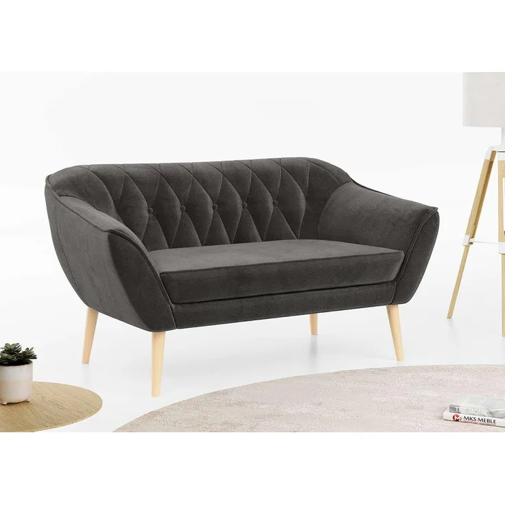 Sofa, Skandinavischer Stil, Holzbeine - PIRS - 2 Sitzer - Grau - Velvet