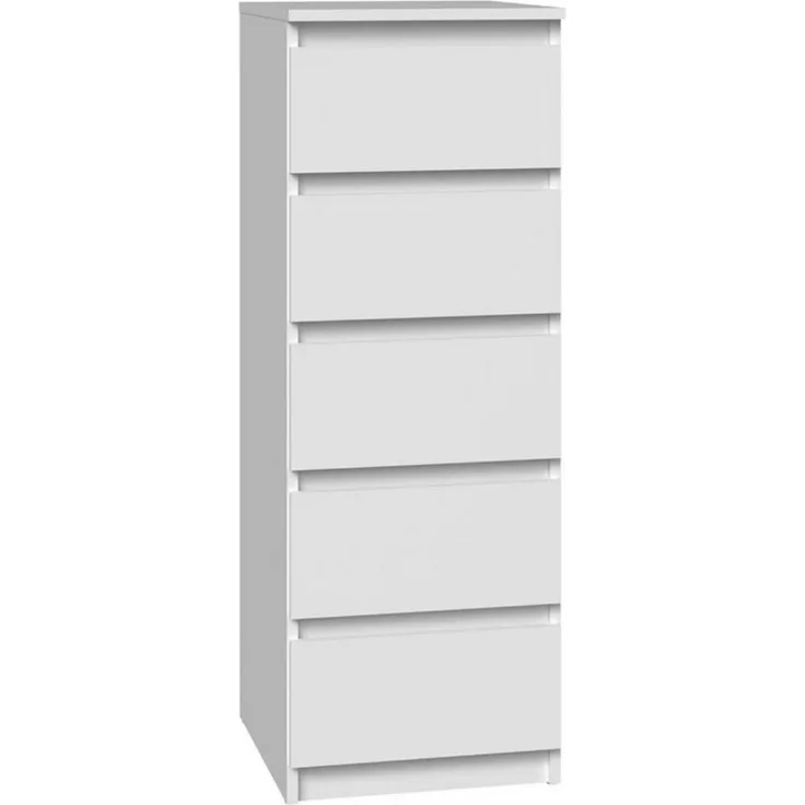 Home Collective Kommode weiß mit fünf Schubladen, Schlafzimmer Flur Nachttisch, Schrank, Sideboard, Highboard, Breite 40 cm Höhe 111cm