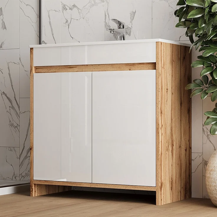 Waschbeckenunterschrank Lemgo Goldkraft Eiche 2-teilig Vicco – Bild 4
