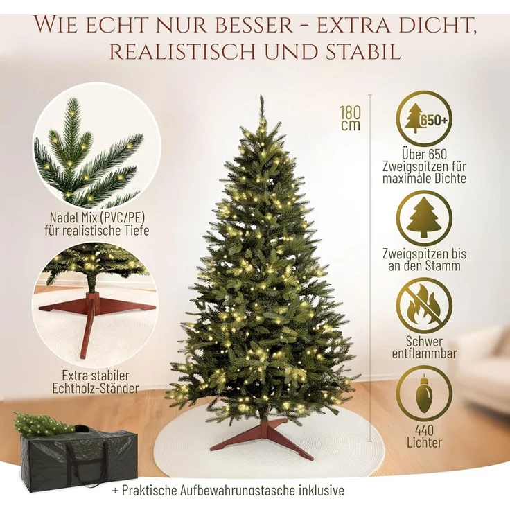 PURE LIVING INTERIOR DESIGN Künstlicher Weihnachtsbaum 180 cm Nordmanntanne, mit Beleuchtung, 440 LEDs – Bild 3