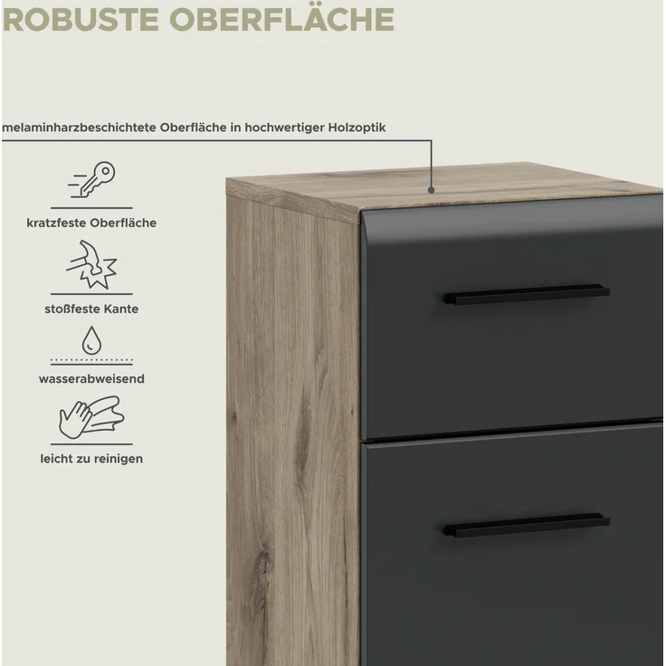 Standschrank (B/H/T: 30x80x30 cm) in schwarz matt und Nox Oak Nachbildung – Bild 9