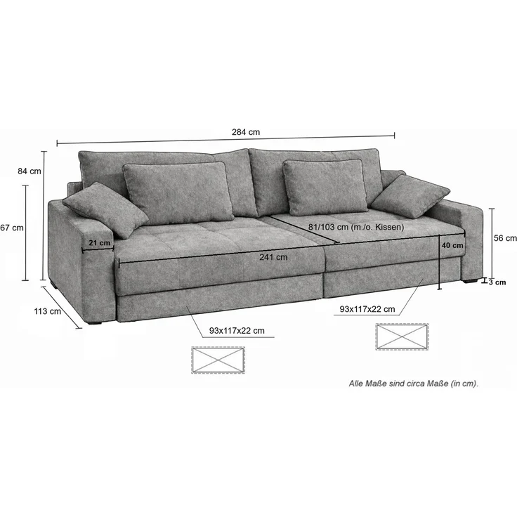 Big-Sofa 284 cm breit Wellenunterfederung Lounge-Couch Stauraum Cord Grün – Bild 9