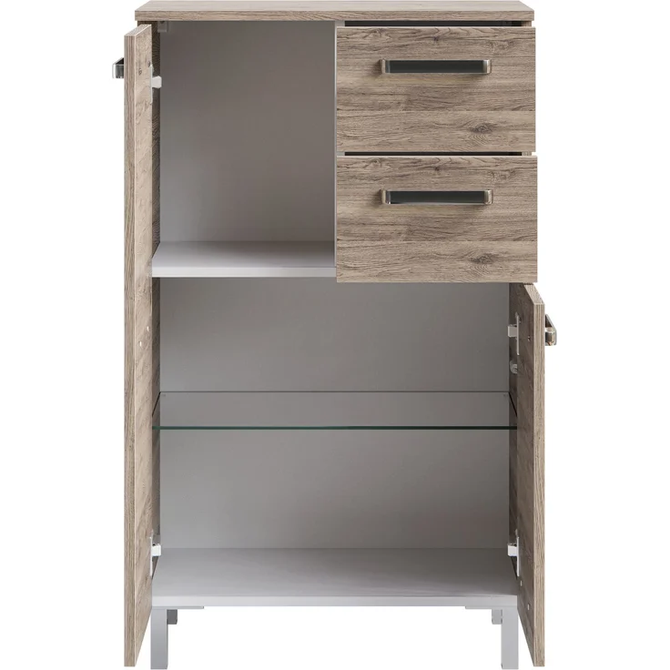 Pelipal Badmöbel-Set Quickset 313, Sanremo Eiche - Keramikwaschtisch, Waschtischunterschrank, Spiegelschrank, Unterschrank, Unterschrank – Bild 10