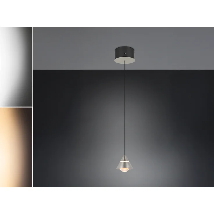 Kleine LED Pendelleuchte ROMEO höhenverstellbar, einflammig, Silber Ø 10cm – Bild 3