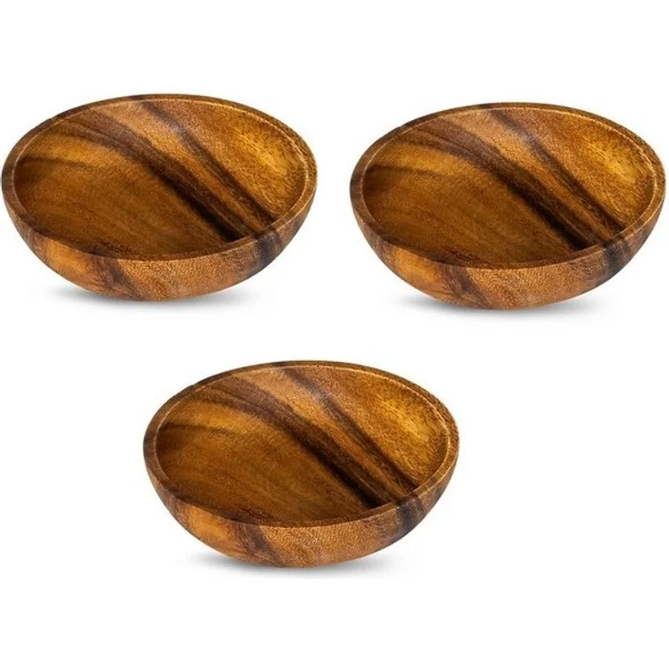 Levandeo® Dekoteller, 3er Set Teller Akazie 10x2,5cm Rund Holz Design Schale Snackschale – Bild 4