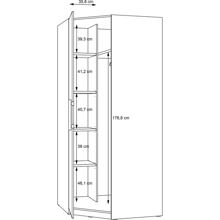 Forte CADIXO Eckkleiderschrank 90 100, Moderner Kleiderschrank, Drehtürenschrank, Schrank für kleine Räume, Holzwerkstoff, Eiche Holzdekor, 94,2 cm breit x 212,9 cm hoch x 94,2 cm tief – Bild 7