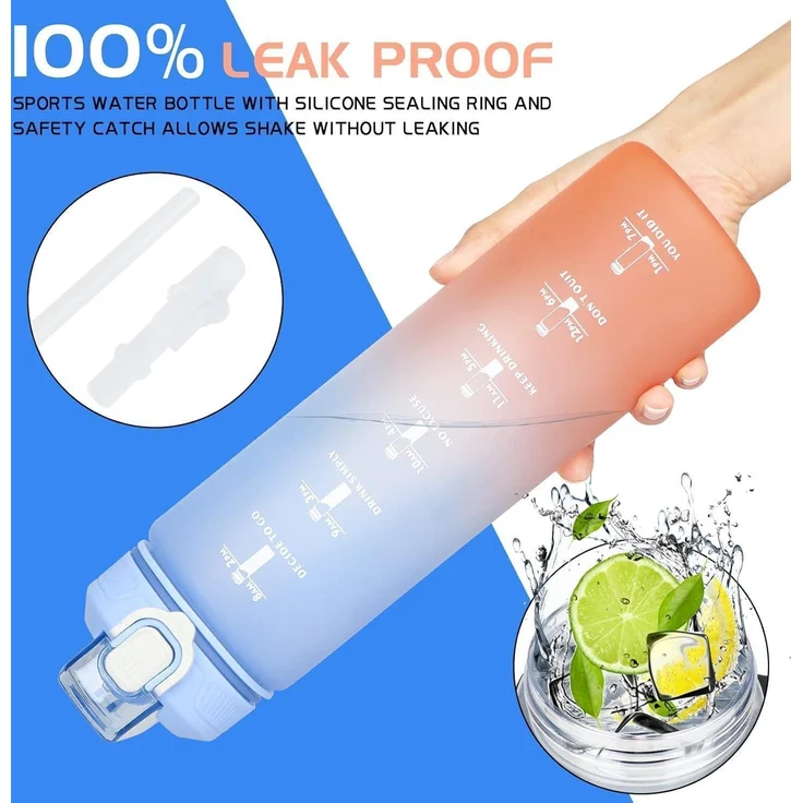 CodiCile Trinkflasche 1L mit Strohhalm und Zeitmarkierung_BPA-frei – Bild 3