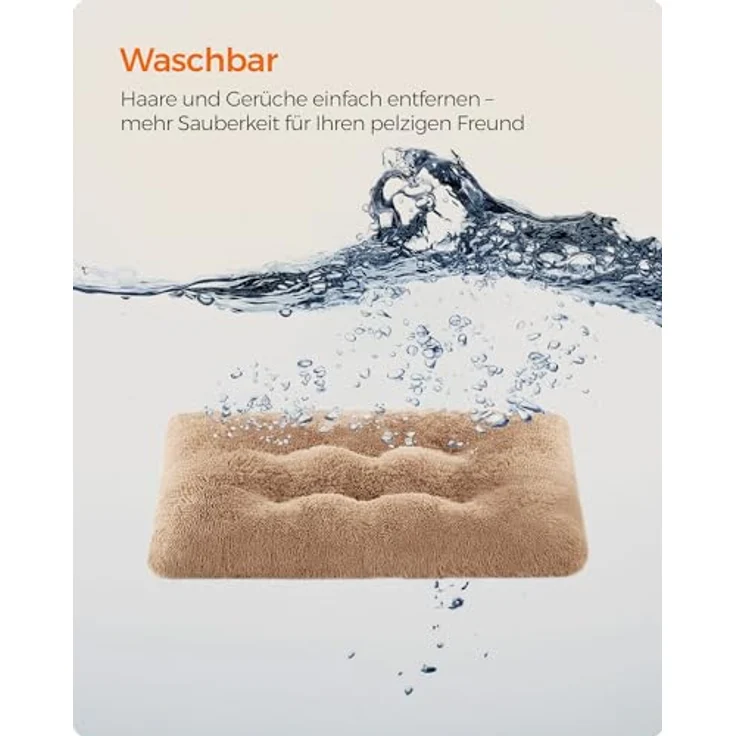 Feandrea Hundebett, Hundekissen, Flauschige Hundematte, Langer Plüsch, 110x73 cm, weiche Polsterung, waschbar, multifunktional, Kamelbraun PGW203K01 – Bild 8