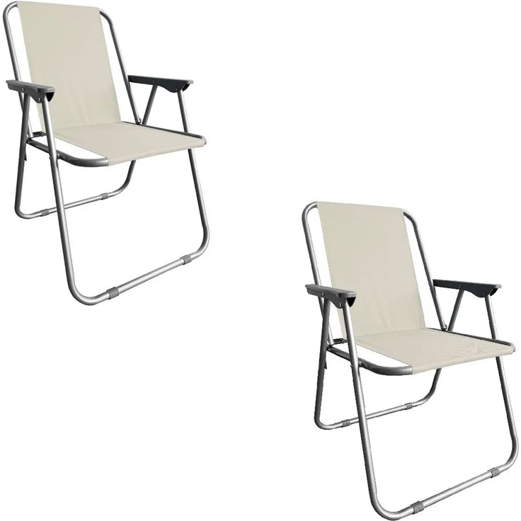 Campingstuhl Anglersessel Gartenstuhl Sessel mit Armlehne beige 2er Set