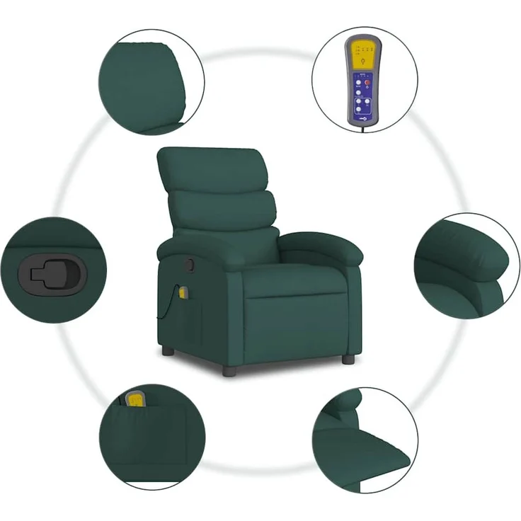 vidaXL Massage-Relaxsessel, dunkelgrüner Stoff 3205812 – Bild 7