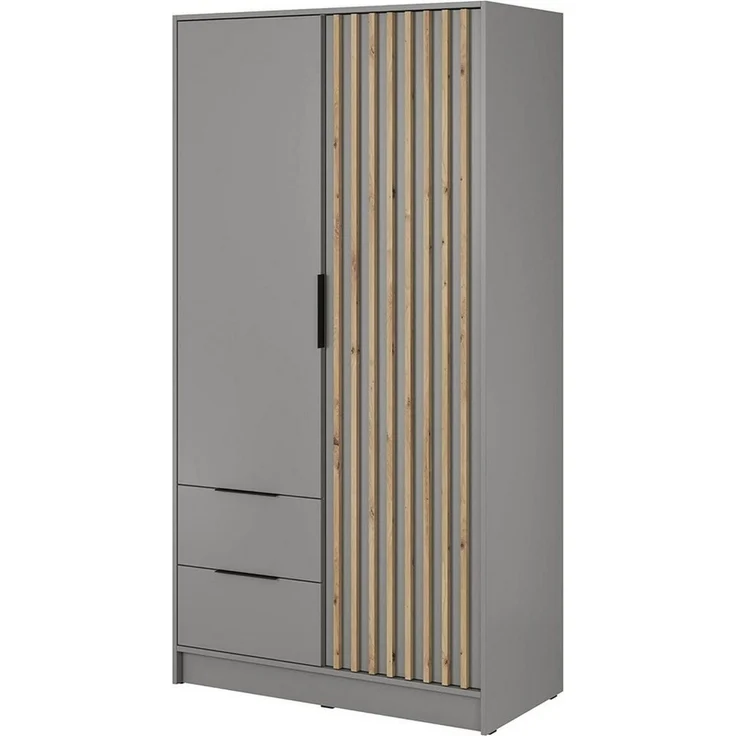 MOEBLO Kleiderschrank JOHN (Latten aus Holz, Loft Stil IndustrieSchrank Aufbewahrungsschrank (Spannstange) mit Regalböden, Schlafzimmerschrank mit 2/3/4 drehbaren Türen, 2 Schubladen) – Bild 2