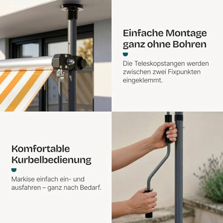 Klemmmarkise Stem 150x120x220-309 cm Gelb / Weiß [pro. tec] – Bild 5