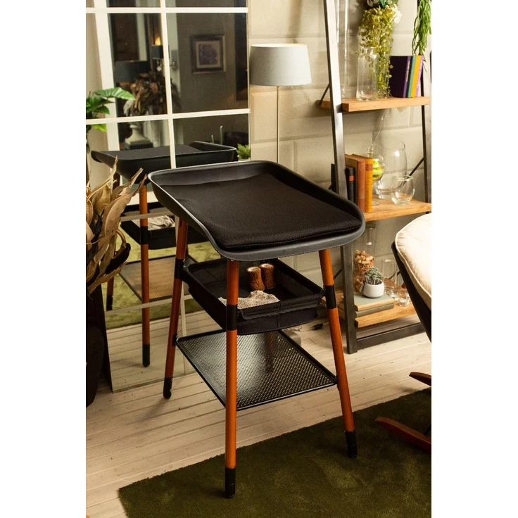 CHILDHOME, Wickeltisch, erweiterbar, 4 Höhen, leicht zu bewegen, Räder, Bremssystem, robust, Aufbewahrungskorb, inkl. Kissen, Evolux, Schwarz – Bild 7