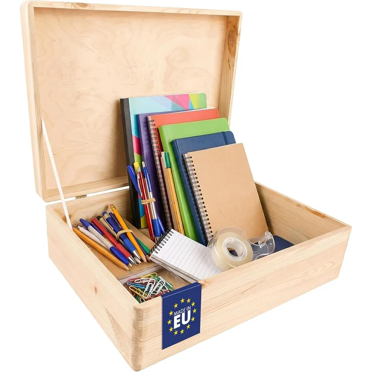 Creative Deco Holzkiste XL Große Holzkiste mit Deckel, 40x30x14 cm, Erinnerungsbox Baby, abgerundete Kanten
