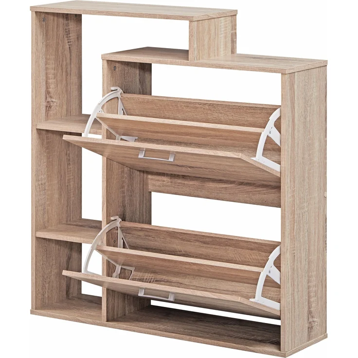 FINEBUY Schuhkipper FB45127 (85x24x93 cm, Schuhschrank Sonoma Eiche Modern), Schuhregal mit Ablage, Flurschrank Schuhkommode – Bild 4