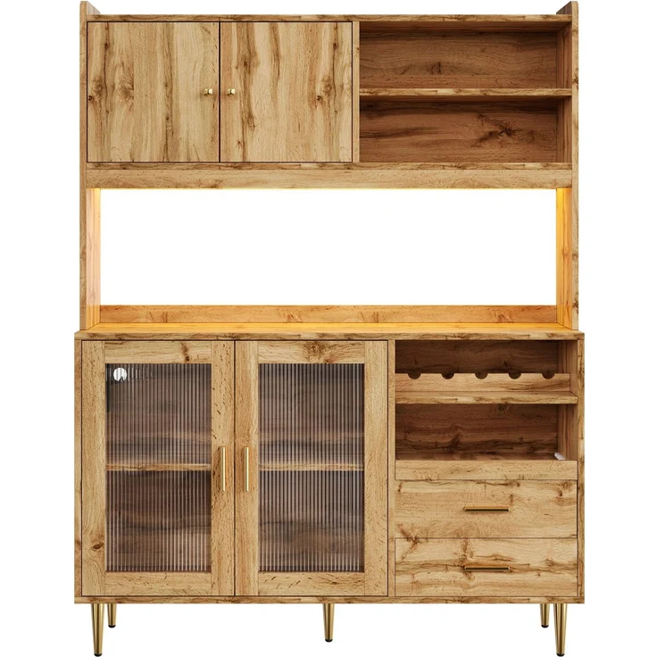 Küchenschrank 130 x 40 x 172 cm in Natur mit RGB-LED-Beleuchtung und ausziehbaren Einlegeböden – Bild 7