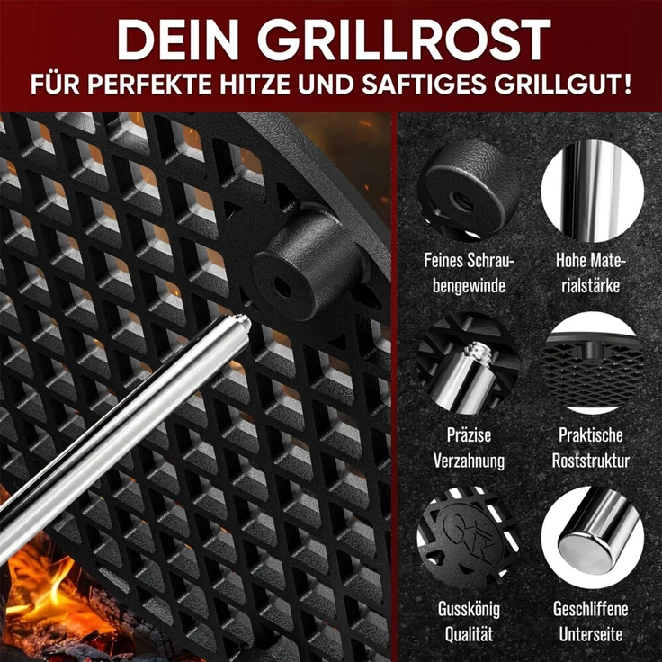 Grillrost 30 cm aus Gusseisen mit 3 abnehmbaren Beinen – Feuerstellen- & Lagerfeuerrost für Outdoor, Camping & Garten – Bild 3