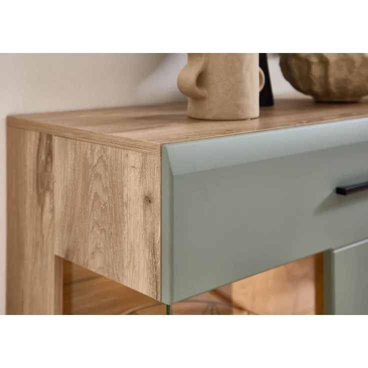 Wohnwand >Kathlin< (4-teilig) schilfgrün / Eiche Dekor - ca. 80x139x37cm (BxHxT) – Bild 7