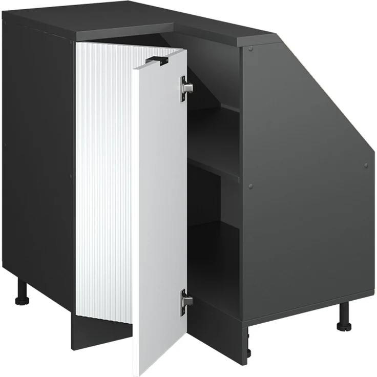 Eck-Küchenschrank für Dachschrägen R-Line Weiß Riffel 75.6 cm mit 1 Tür Vicco – Bild 3