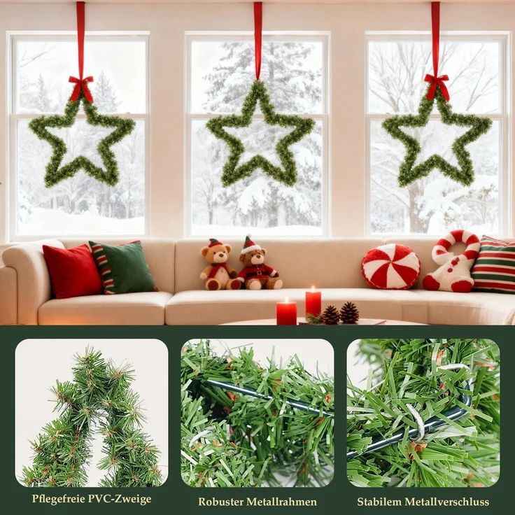 SALCAR 40 cm PVC Weihnachtsstern mit 200 grünen Zweigen - Realistische Weihnachtsdekoration für Kamin, Tür, Balkon oder Garten - Perfekt für Weihnachtsdekoration – Bild 5