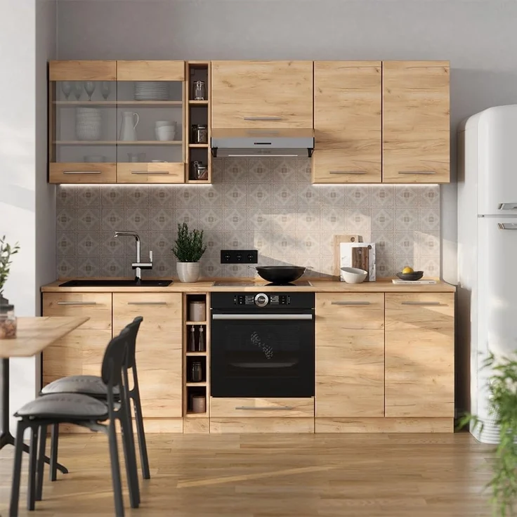 Küchenzeile Fame-Line Goldkraft Eiche 235 cm , AP Eiche Vicco – Bild 2