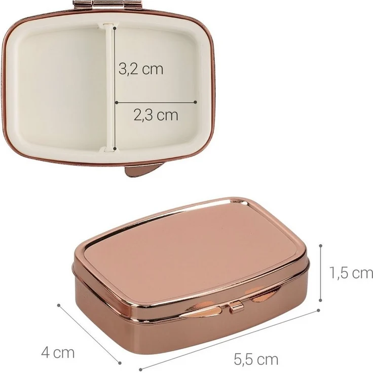 kwmobile Pillendose 2x Edelstahl Tablettenbox mit 2 Fächern - 5,5 x 4 x 1,5cm (1 St), Pillendose klein Tablettendose Tragbare Pillenbox Medikamentenbox Dose – Bild 2