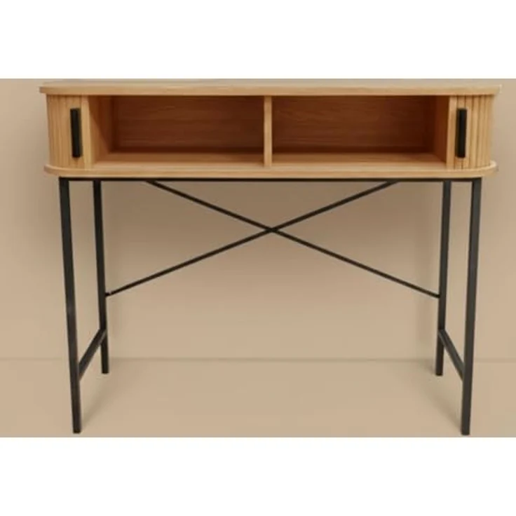 EDAXO Schreibtisch Konsole mit Schiebetüren SCAVA, geriffelt, 100 x 35 x 80,5 cm (funktional, Einzelmöbel), Lamellenfront – Bild 5