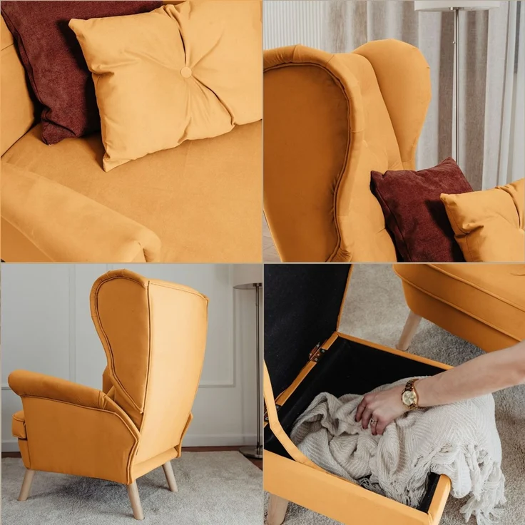 Sessel Ohrensessel ALISON inkl. Hocker in Stoff Trinity Honiggelb – Bild 5