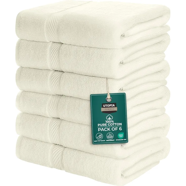 Utopia Towels [6er-Pack Badetuch-Set, 100% ringgesponnene Baumwolle (61x122 cm) mittelleicht und stark saugfähig, Premium-Handtücher für Hotel, Spa und Badezimmer (Elfenbein)