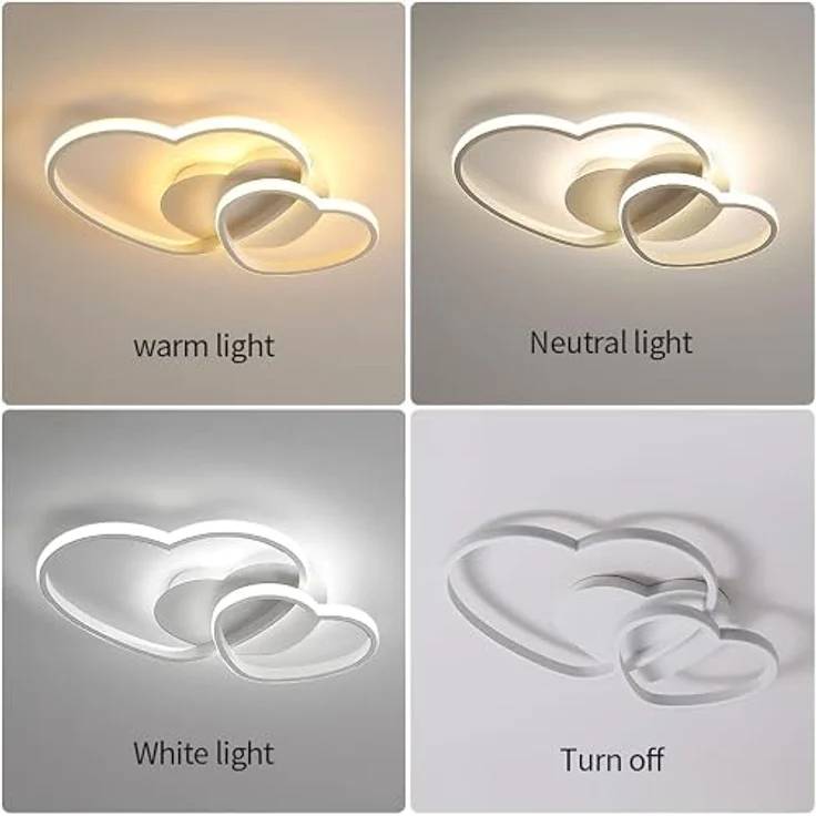 Goeco LED Deckenleuchte LED Herzleuchte, 40W, fernbedienbar dimmbar, mit dreifarbiger Dimmfunktion, weiß – Bild 5