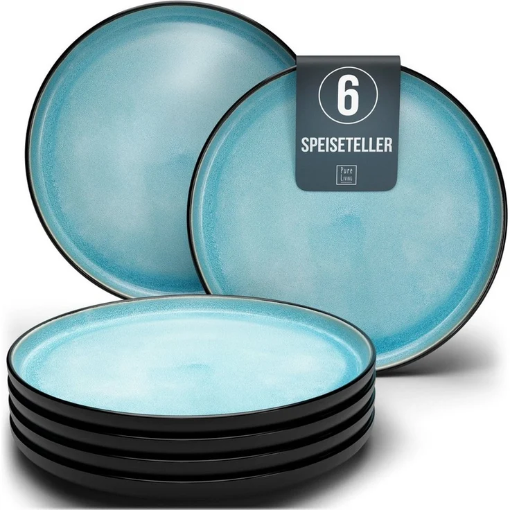 Steingut Teller Groß 6 Personen Ibiza TESTSIEGER, Traumhaftes Mediterranes Steingut Speiseteller Set, Stylisches Essteller Set, Pure Living in Aquamarin – Bild 1