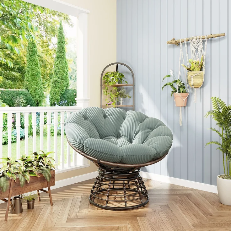 LVHOM Papasansessel 360° drehbar, Relaxsessel in Rattan-Optik mit extra dickem Polster, stabiler Körbsessel bis 130kg, wetterfester Loungesessel für Indoor & Outdoor – Bild 3