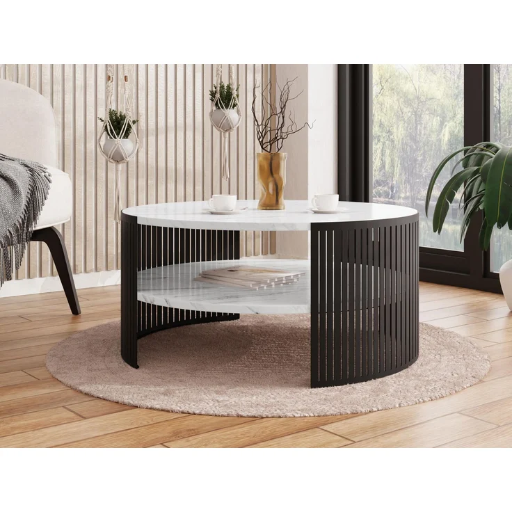 Couchtisch Fahugin, Beine und Seiten aus Stahl (Farbe: Schwarz / Bianco Marmor) – Bild 1