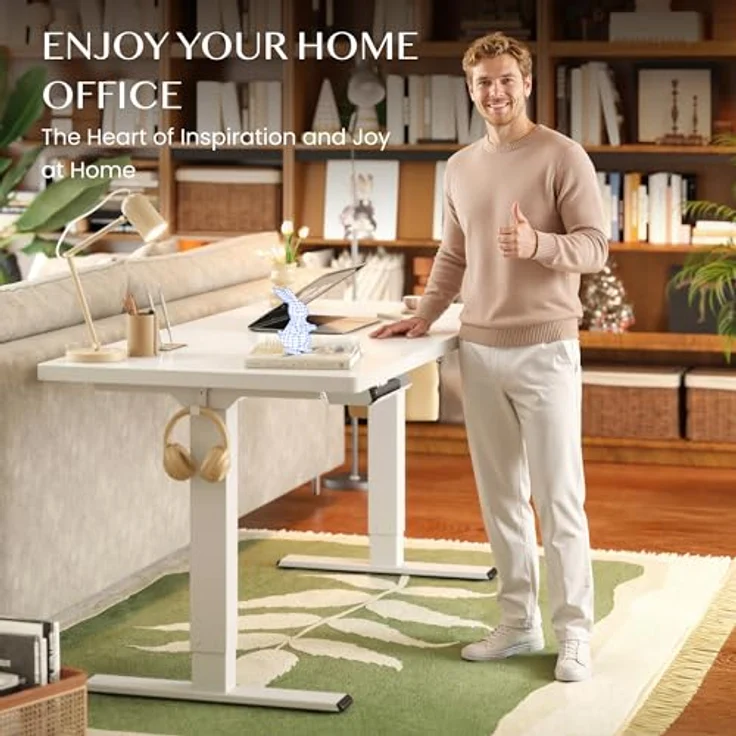 FLEXISPOT Höhenverstellbarer Schreibtisch Gestell, Elektrisch Tischbeine mit 2 Motoren & LED-Höhenanzeige & 4 Speicherfunktionen, inkl. 2 Haken & Kabelmanagement, Weiß – Bild 11