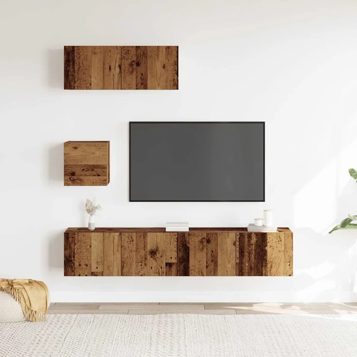 vidaXL 4-tlg. TV-Schrank-Set Wandmontage Altholz-Optik Holzwerkstoff 3329219 – Bild 2