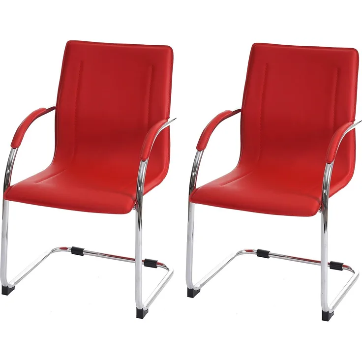 2er-Set Esszimmerstuhl Samara, Freischwinger Küchenstuhl Lehnstuhl Stuhl, Stahl ~ rot