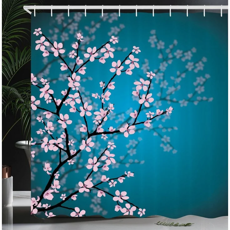 Abakuhaus Duschvorhang Moderner Digitaldruck mit 12 Haken auf Stoff Wasser Resistent Breite 175 cm, Höhe 180 cm, japanisch Sakura Bloom Muster – Bild 3