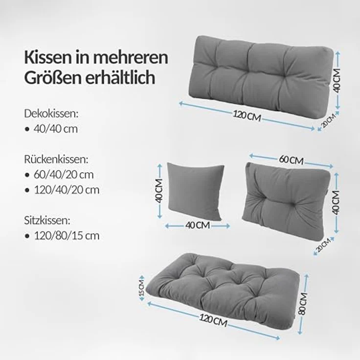 POKAR Palettenkissen Palletenauflagen Palettenpolster Palettensofa Palettenmöbel 8er Set: Sitzkissen 120x80 + Rückenlehne 120x40, Anthrazit – Bild 2