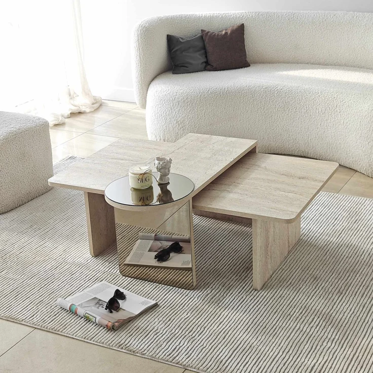 Skye Decor 'Luna 2 - Travertine' Couchtisch-Set, Travertin / Bronze, 105 x 35 x 60 cm – Bild 8