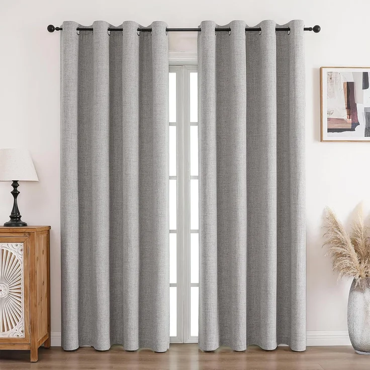 CUCRAF Vorhang 100% Blickdicht Leinen Gardinen mit Ösen Verdunklungsvorhänge Gardinen Grauweiß H229 x B167 cm 2er Set, Thermovorhang Kälteschutz Schallschutz Vorhang für Wohnzimmer Schlafzimmer