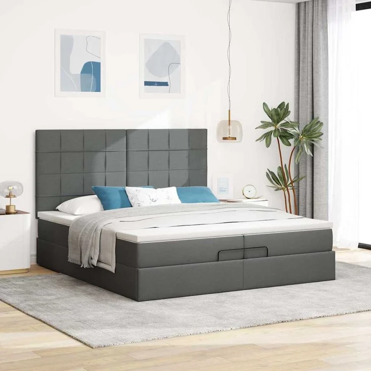 vidaXL Ottoman-Bett mit Matratzen Dunkelgrau 200x200 cm Stoff 3313183 – Bild 3