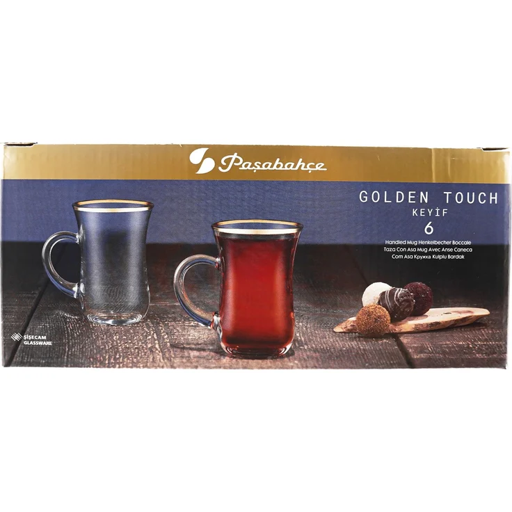 6-teiliges Teegläser-Set mit Henkel, Glas, Transparent mit Goldumrandung, 145 ml – Bild 6