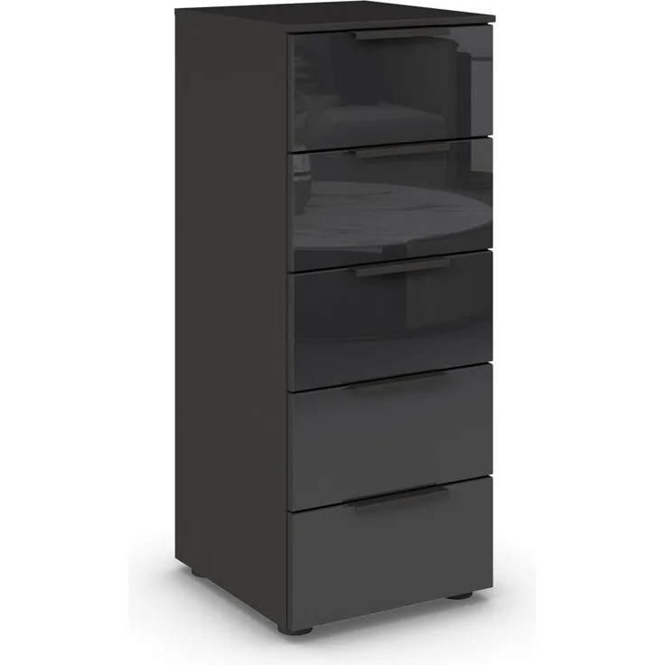 Rauch Möbel Flipp, Kommode für Schlafzimmer, Kinderzimmer, Wohnzimmer, Jugendzimmer, Flur, Garderobe, 5 Schubladen, mit Softclose Funktion, Farbe Front Glas Schwarz, Breite 40 cm