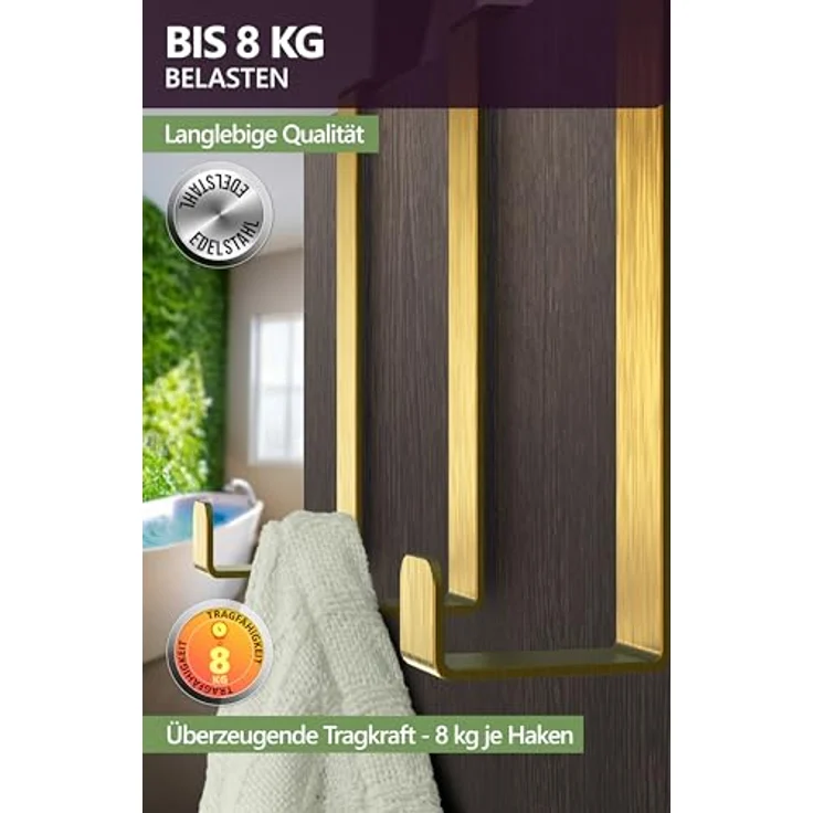 4smile Türhaken zum Einhängen - 10er Set, Fb. Gold - Edelstahl Kleiderhaken Tür für die ganze Wohnung, flexible Haken zum Einhängen, belastbare Türhakenleiste, universelle Türgarderobe – Bild 6